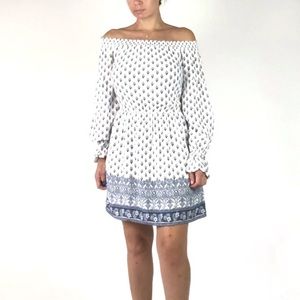 Hollister | Off The Shoulder White + Blue Dress Sm